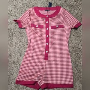 Fashion Nova Pink Gingham Skort with Magenta Trim